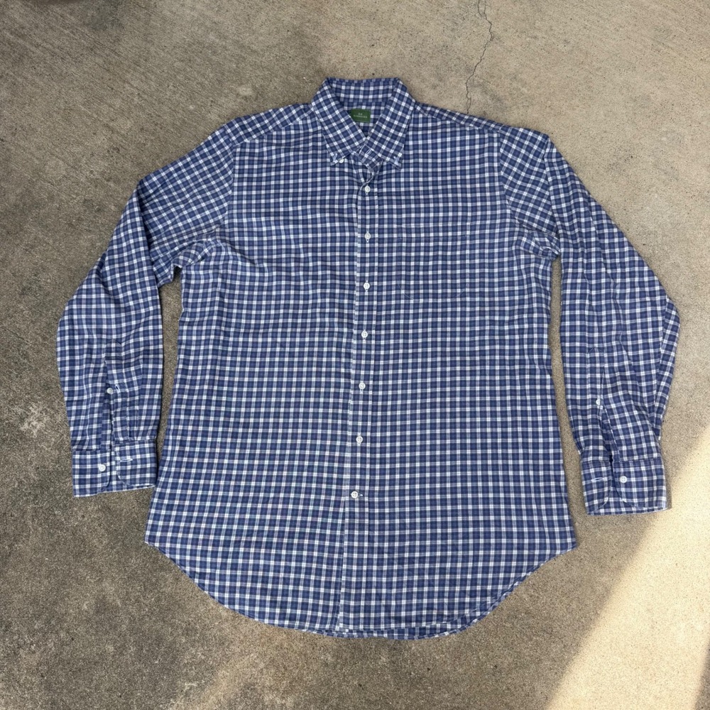 Sid Mashburn Mens Blue Gingham Check Button Down Shirt Large L Long Sleeve